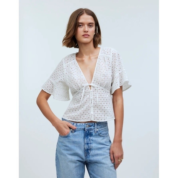 Madewell Tops - Madewell Ivory Eyelet V-Neck Blouse